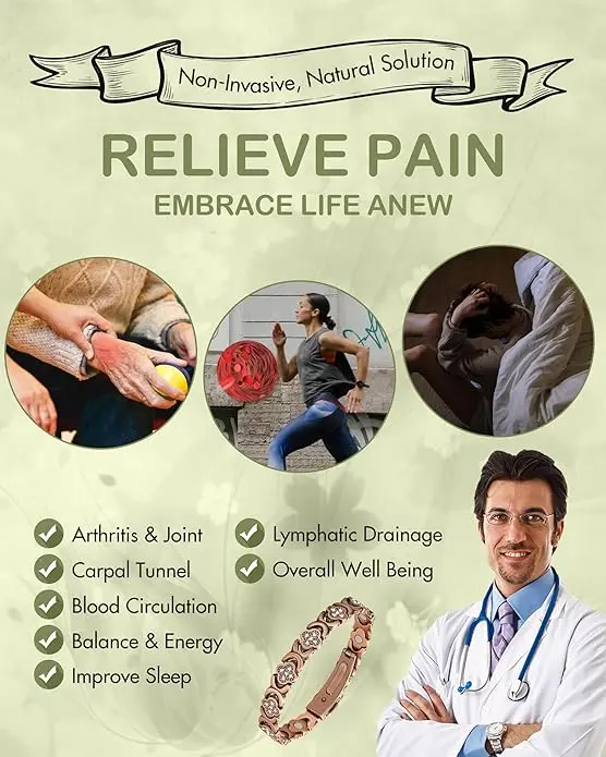 Diystar® Pure Copper Magnetic Bracelet with 3800 Gauss Effective Magnets Outdoorfun